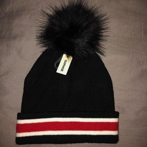 black and red stripe beanie
